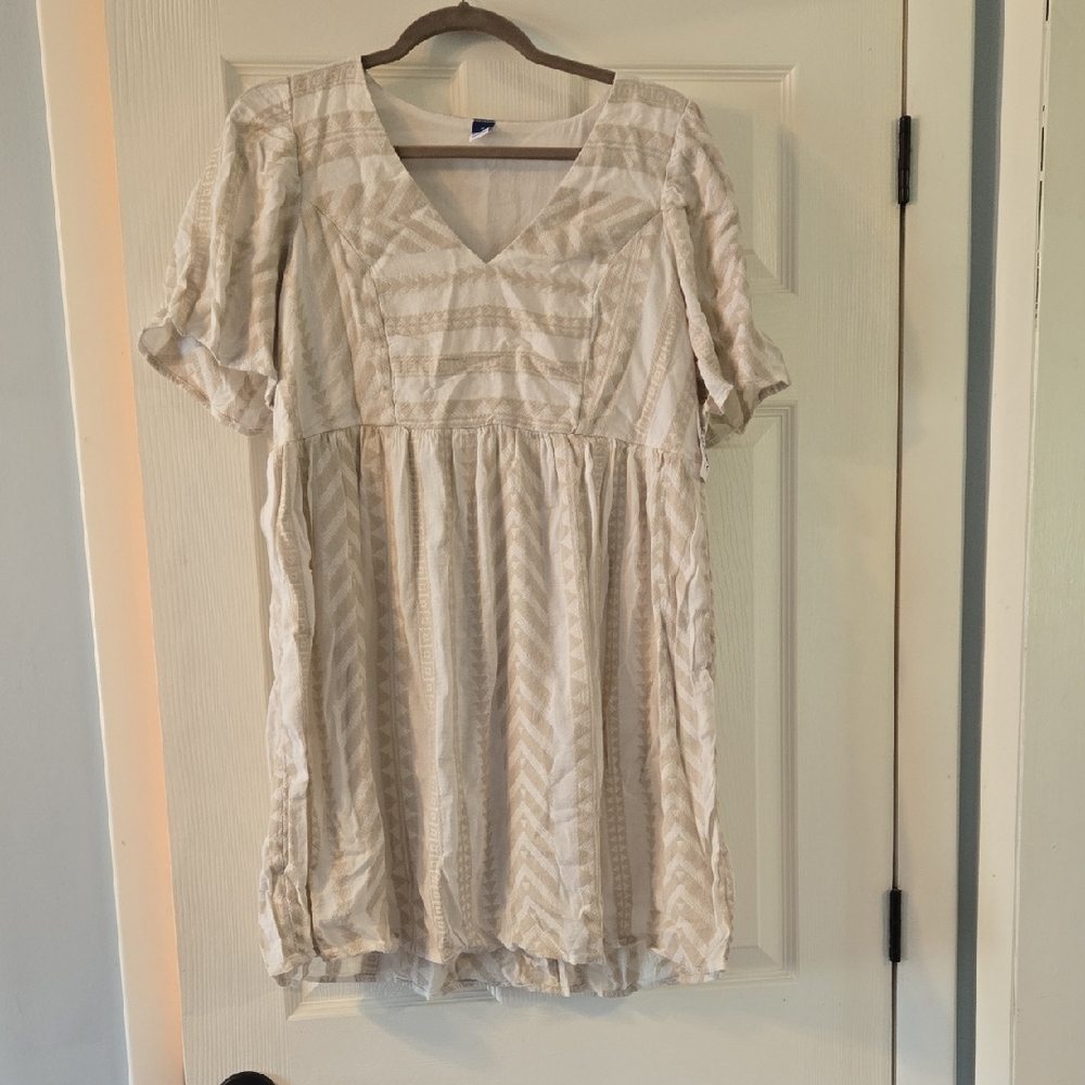 New! Old Navy, Jacuard Mini Swing Dress, Medium, Beige/Light Tan